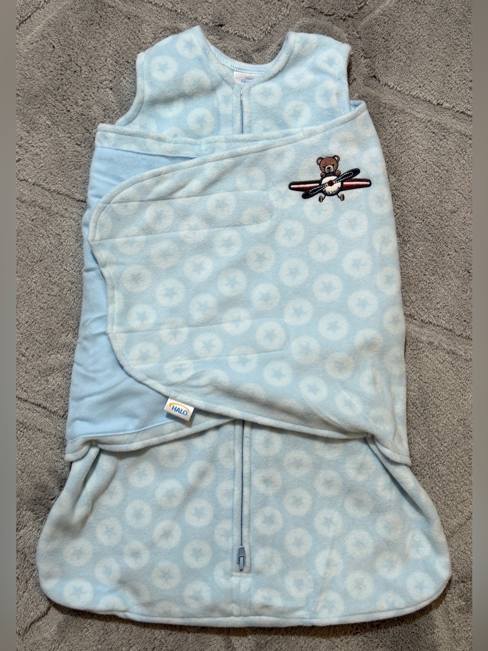 NEW HALO SleepSack Micro Fleece Swaddle, Blue Aviator, Newborn